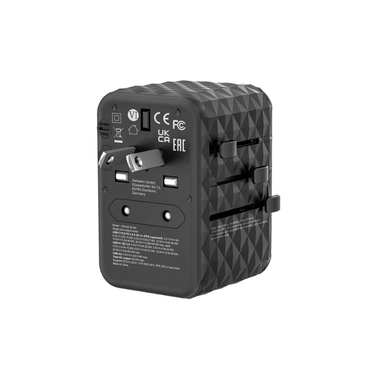 Verbatim Charger Travel Adapter World to World GAN III 65W 2xC 2xA - UTA-05 - 65W 2xC 2xA — Buy in Cyprus with Fast Delivery