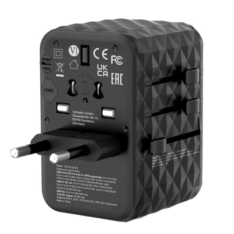 Buy Verbatim Charger Travel Adapter World to World GAN III 65W 2xC 2xA - UTA-05 ... in Cyprus, Nicosia, Limassol, Larnaka, Pafos