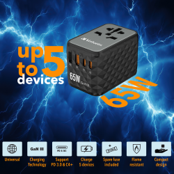 Buy Verbatim Charger Travel Adapter World to World GAN III 65W 2xC 2xA - UTA-05 ... in Cyprus, Nicosia, Limassol, Larnaka, Pafos