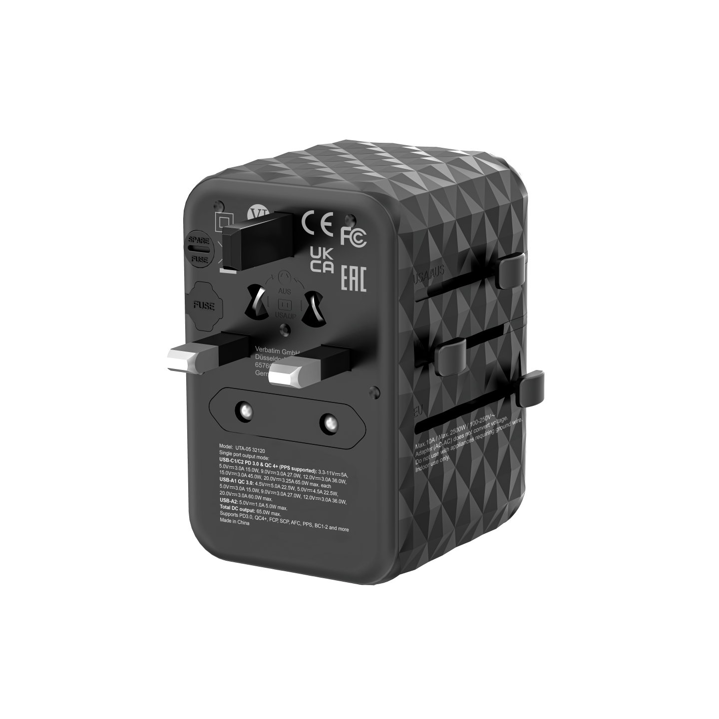 Verbatim Charger Travel Adapter World to World GAN III 65W 2xC 2xA - UTA-05 - 65W 2xC 2xA — Buy in Cyprus with Fast Delivery
