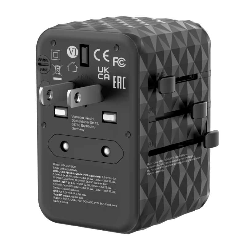 Buy Verbatim Charger Travel Adapter World to World GAN III 65W 2xC 2xA - UTA-05 ... in Cyprus, Nicosia, Limassol, Larnaka, Pafos