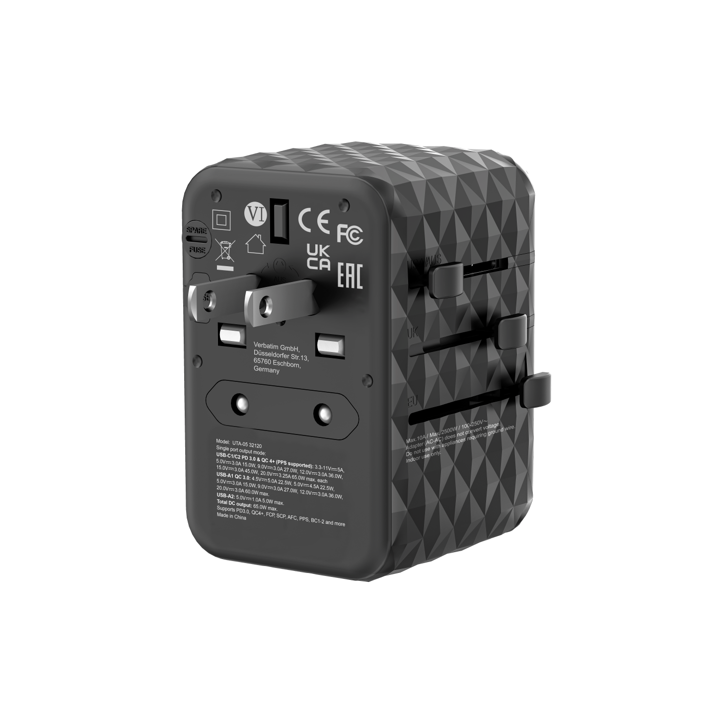 Verbatim Charger Travel Adapter World to World GAN III 65W 2xC 2xA - UTA-05 - 65W 2xC 2xA — Buy in Cyprus with Fast Delivery