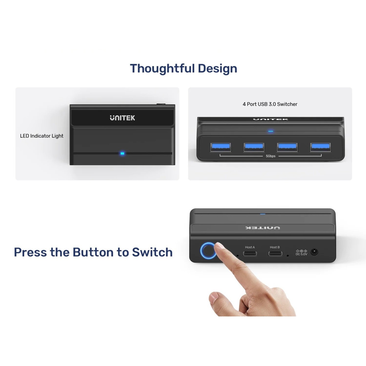Unitek KVM USB-C 2-Port Switch with 4-Port USB Hub - H1310A - USB-C 2-Port Switch with 4-Port USB Hub