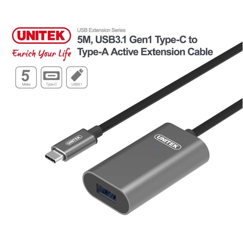 Buy Unitek USB3.1 USB-C Male to USB-A Female - U304A - Active Extension Cable 5m in Cyprus, Nicosia, Limassol, Larnaka, Pafos