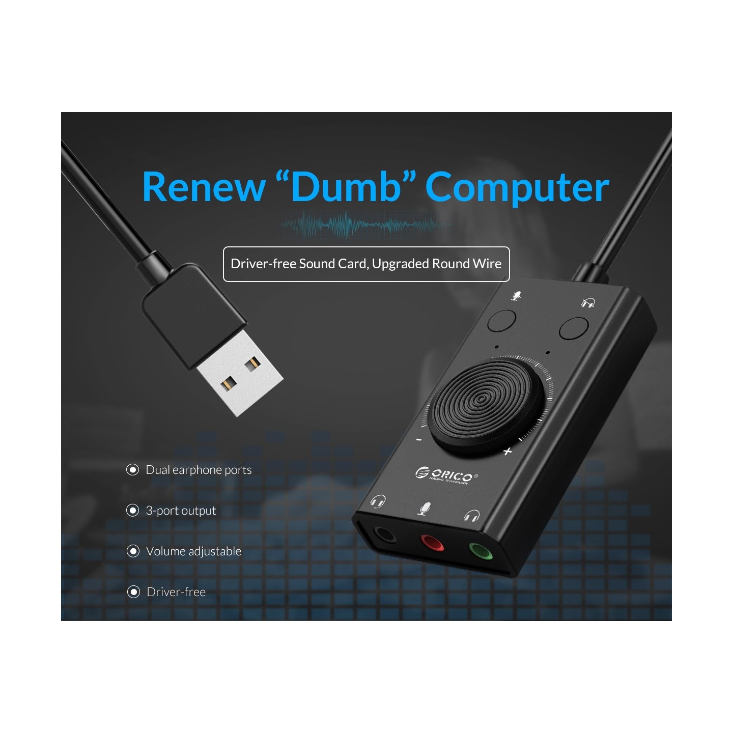 Orico Converter USB-A to Sound Card - SC2 - USB-A to Sound Card with Volume — Buy in Cyprus with Fast Delivery