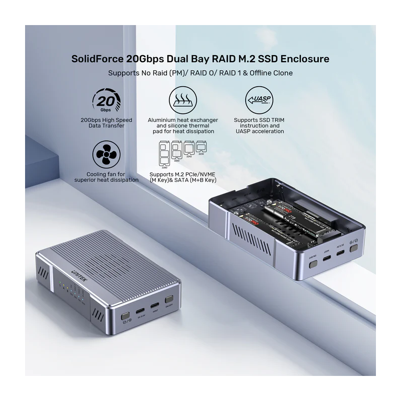 Buy Unitek USB-C 2-Bay External M2 SSD Enclosure with RAID - S1247A - 20Gbps in Cyprus, Nicosia, Limassol, Larnaka, Pafos
