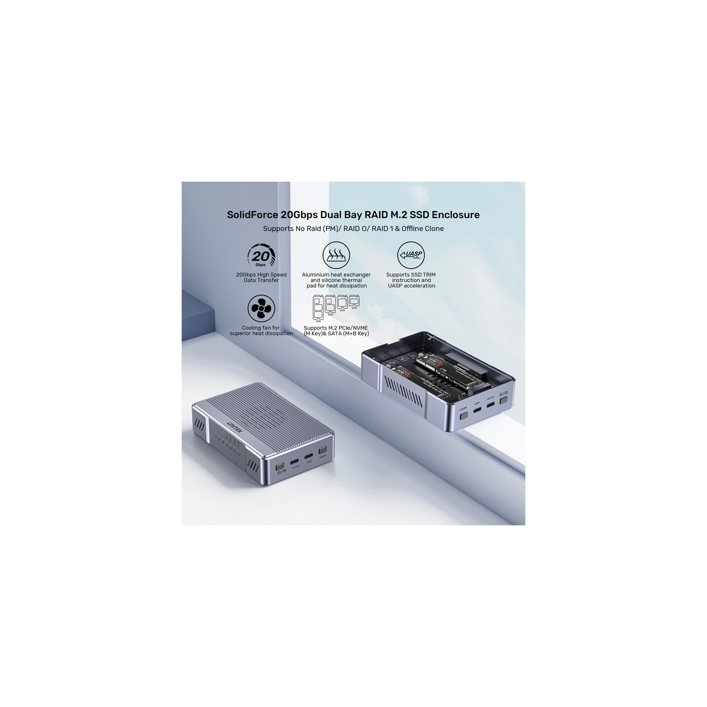 Unitek USB-C 2-Bay External M2 SSD Enclosure with RAID - S1247A - 20Gbps — Buy in Cyprus with Fast Delivery
