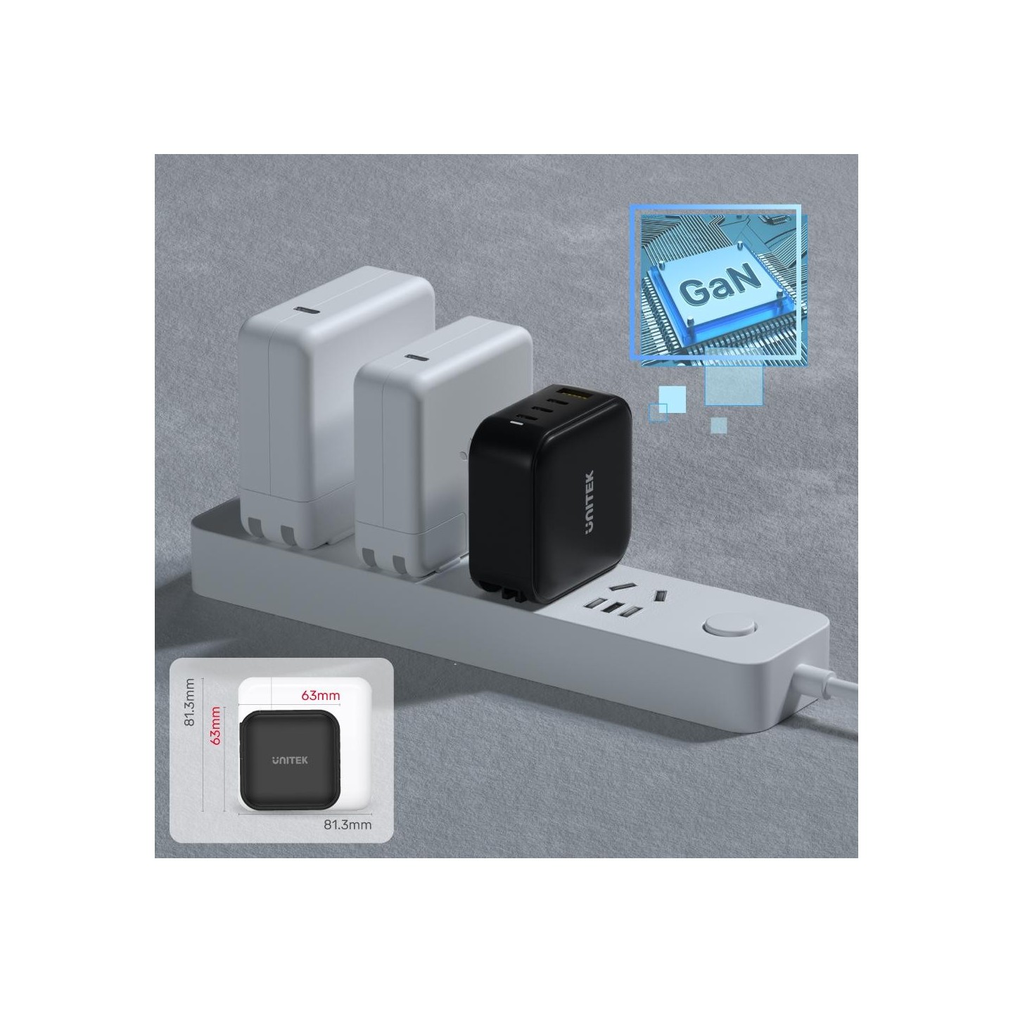 Unitek 100W 4in1 GaN Multiplug Charger Black - P1112ABK - 100W 4in1 GaN Multiplug Charger Black