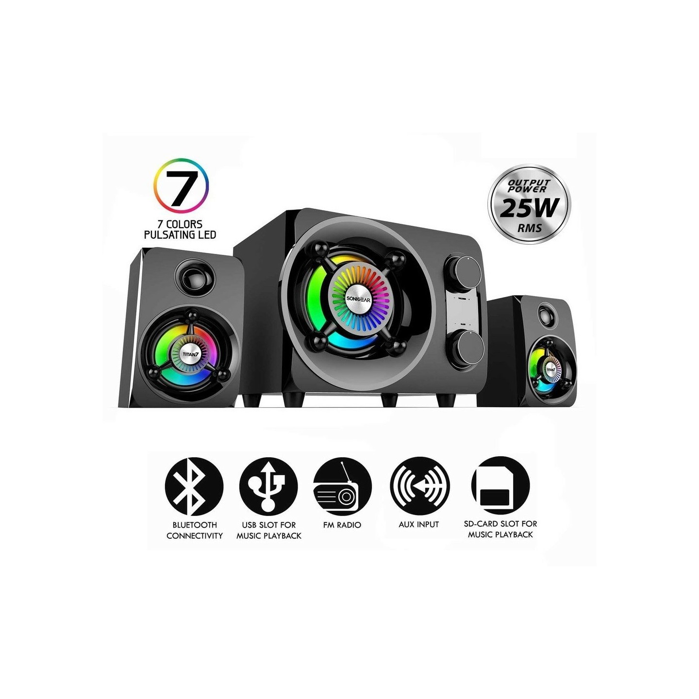 SonicGear - Titan7 PRO - 2.1 PC Speakers BT USB FM LED 50W — Buy in Cyprus with Fast Delivery