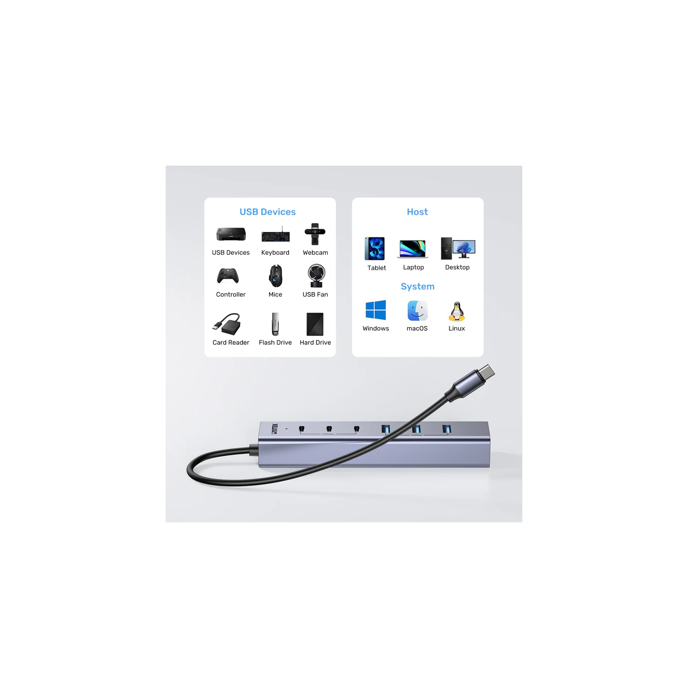 Unitek H1335A 7-Port USB-C Hub – 3x 10Gbps USB-C + 4x 5Gbps USB-A | Armenius Store