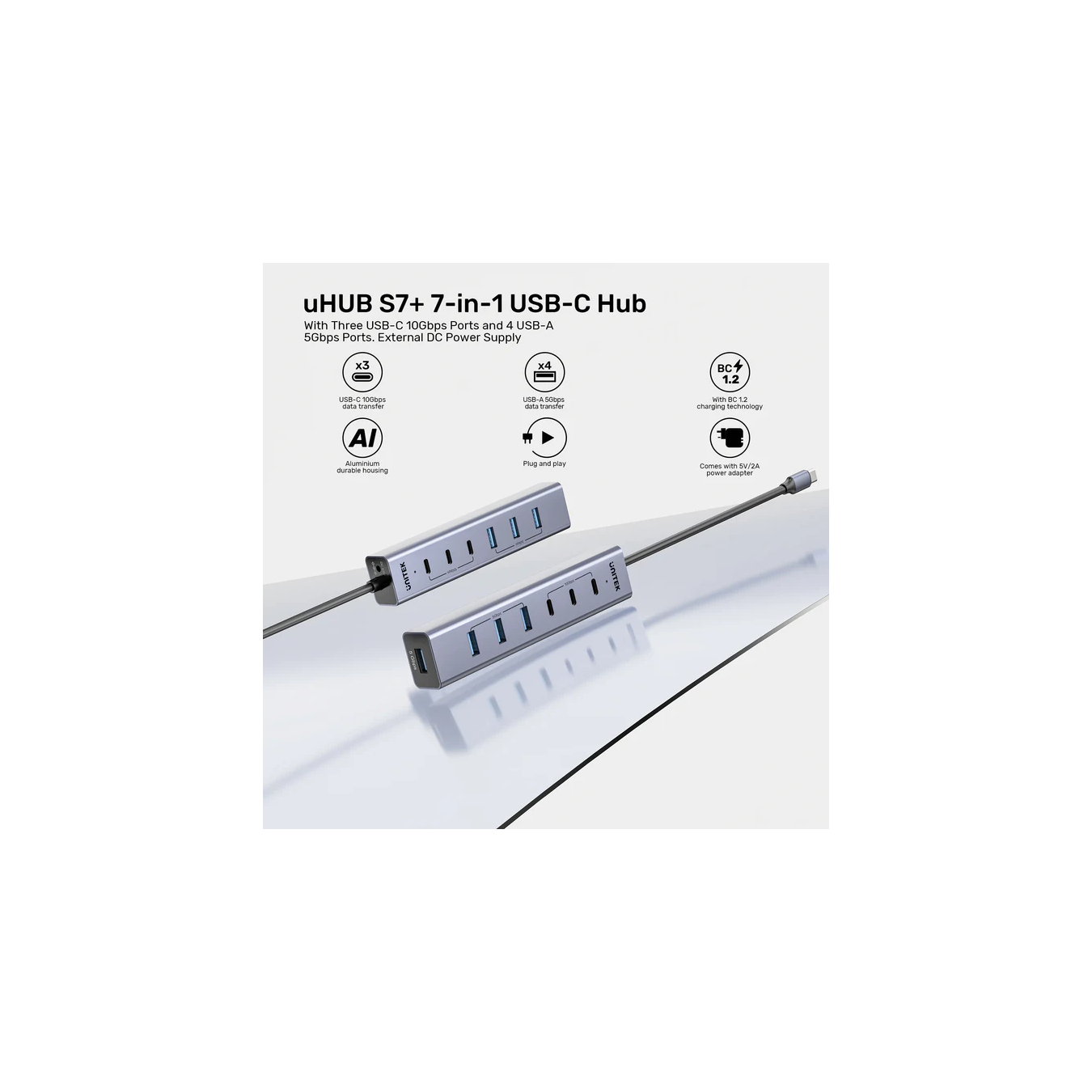 Unitek H1335A 7-Port USB-C Hub – 3x 10Gbps USB-C + 4x 5Gbps USB-A | Armenius Store