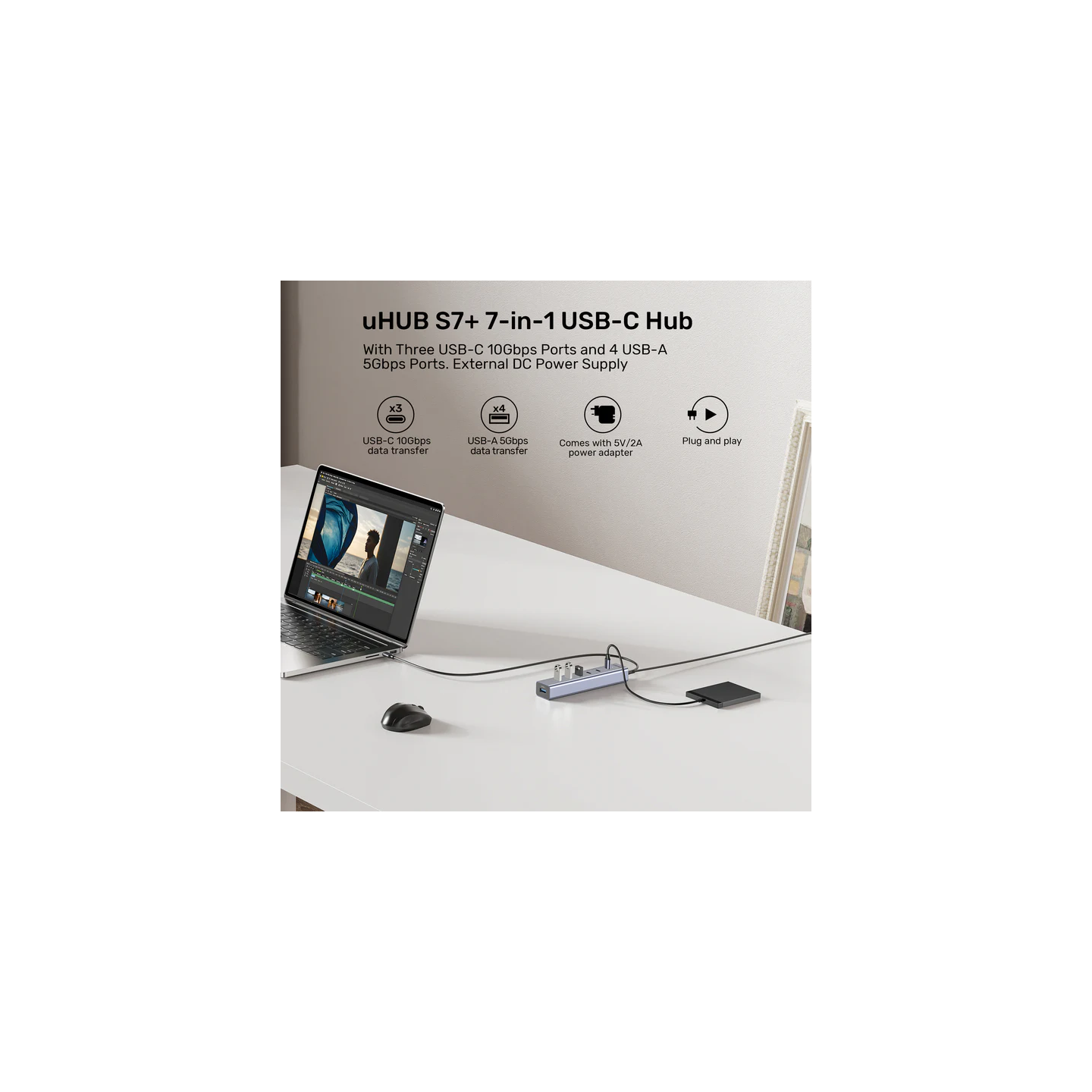 Unitek H1335A 7-Port USB-C Hub 3xC 10Gbps 4xA 5Gbps w/Power Supply — Armenius Store Cyprus