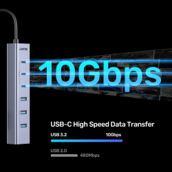 Unitek USB-A Hub 7-Port 3xUSB-C 4xUSB-A with Power Supply - H1335A - 7-Port 3xUSB-C 4xUSB-A with Power Supply