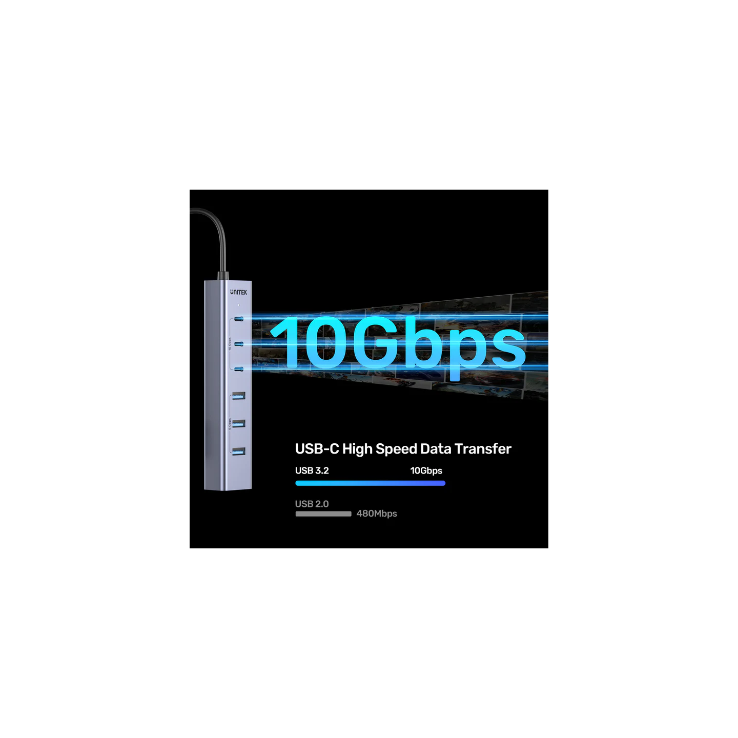 Unitek H1335A 7-Port USB-C Hub 3xC 10Gbps 4xA 5Gbps w/Power Supply — Armenius Store Cyprus