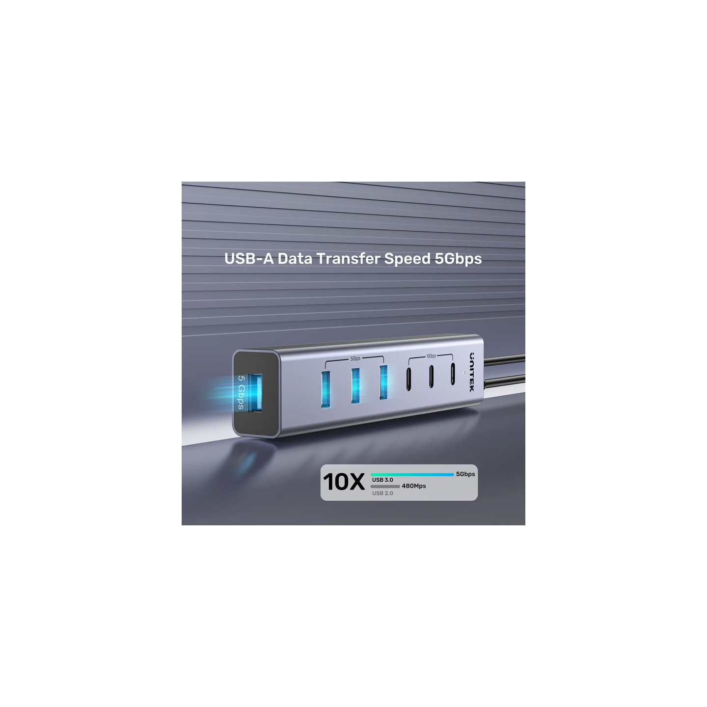 Unitek USB-A Hub 7-Port 3xUSB-C 4xUSB-A with Power Supply - H1335A - 7-Port 3xUSB-C 4xUSB-A with Power Supply