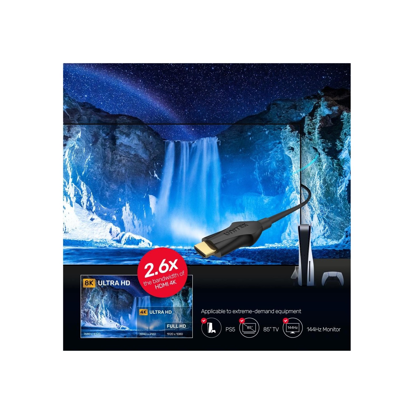 Unitek Cable - C11060BK-2M - 8K HDMI 2.1 120Hz Cable 2.0m — Buy in Cyprus with Fast Delivery