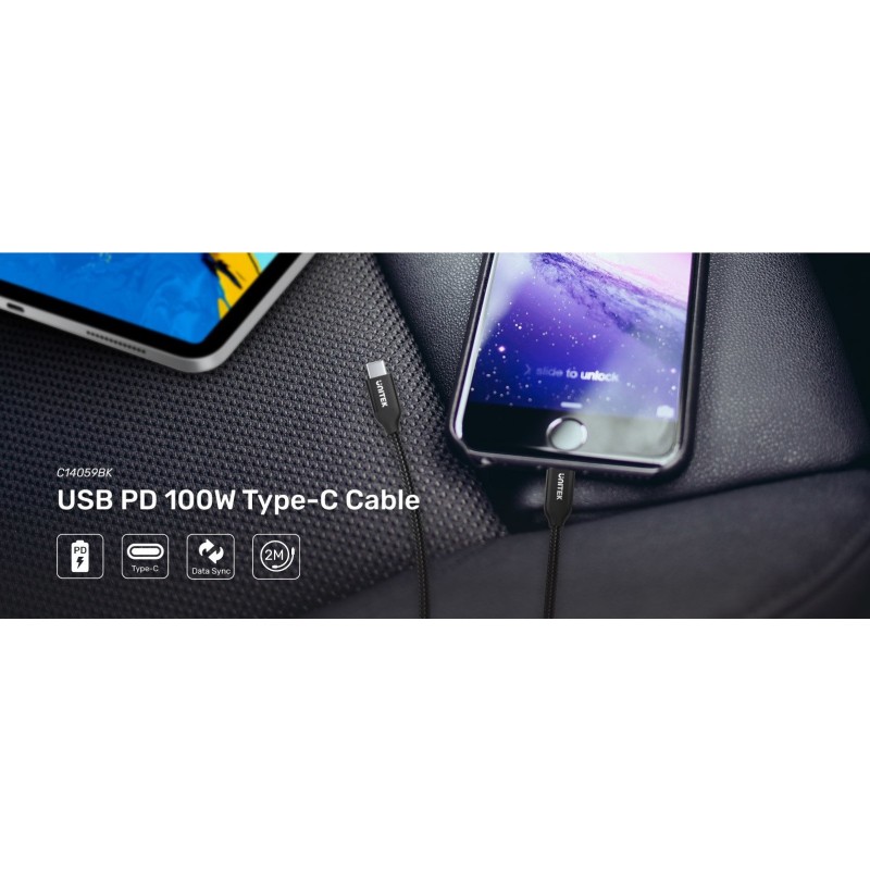 Buy Unitek Braided Type-C to Type-C Cable PD 100W 2.0m - C14059BK - Braided Type... in Cyprus, Nicosia, Limassol, Larnaka, Pafos