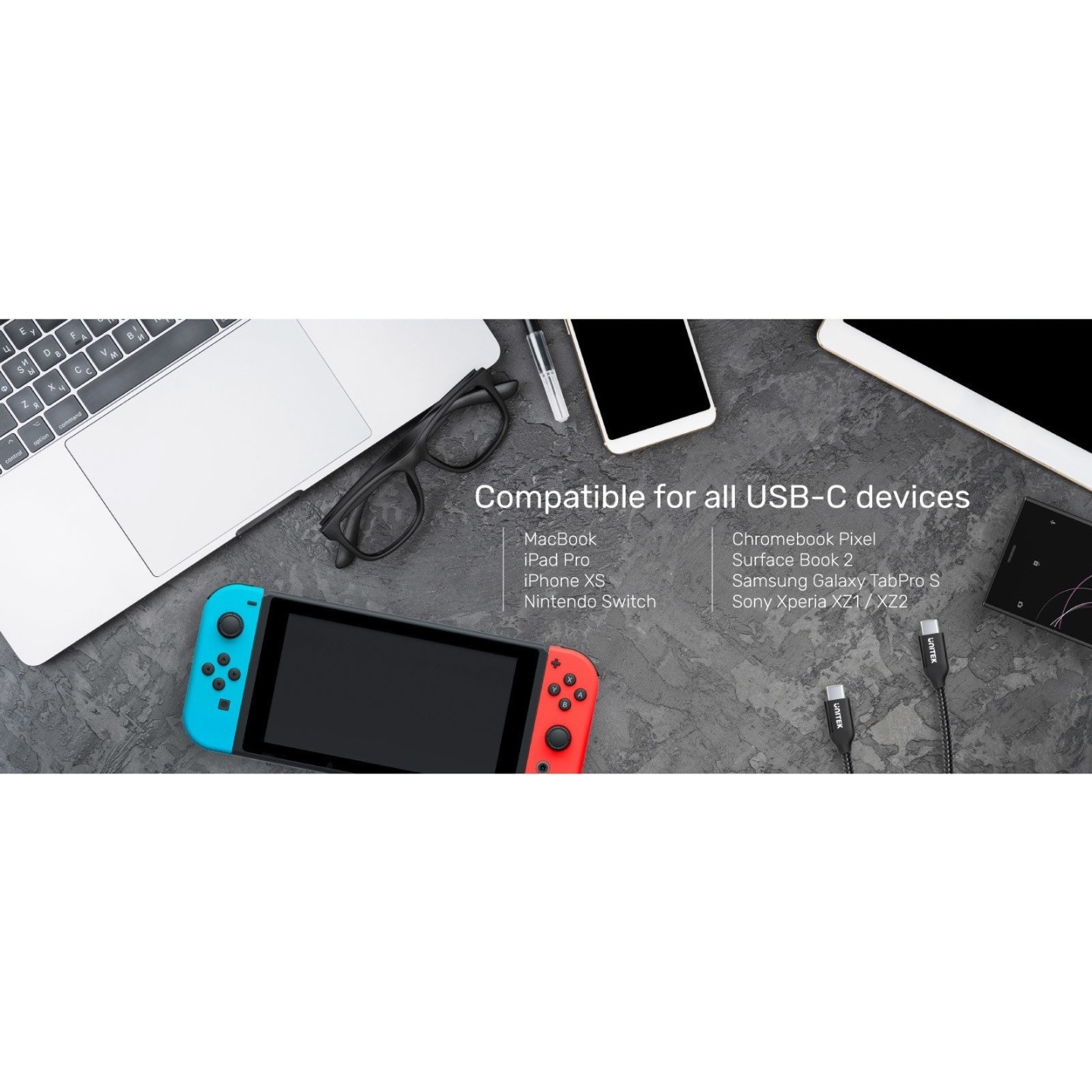 Unitek C14059BK Braided USB-C to USB-C 100W PD 2m Cable (Boxed) — Buy in Cyprus with Fast Delivery