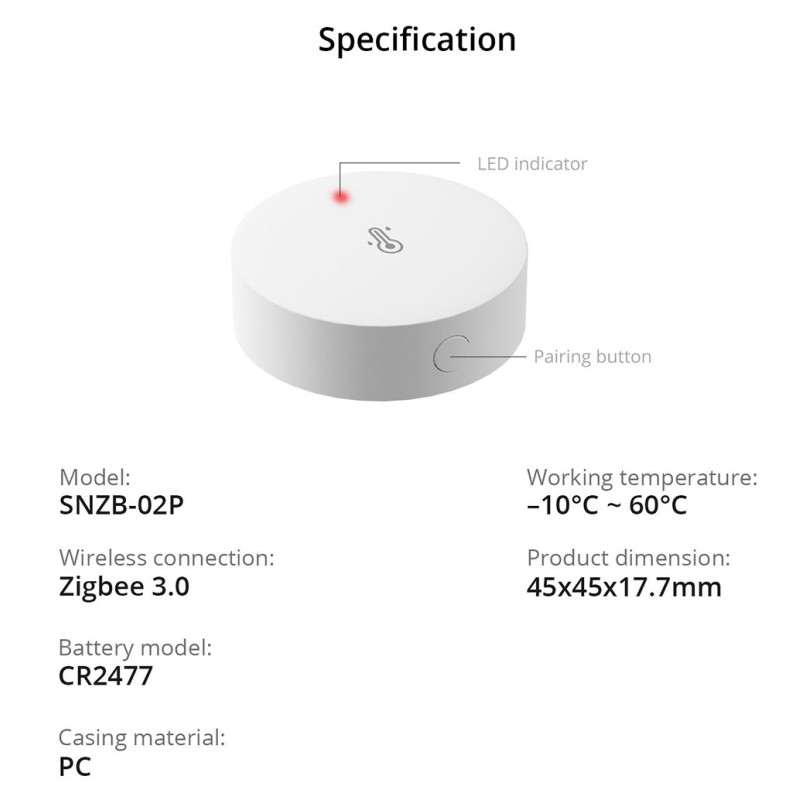 Buy SONOFF Zigbee Smart Temperature Humidity Sensor - SNZB-02P - Zigbee Smart Te... in Cyprus, Nicosia, Limassol, Larnaka, Pafos