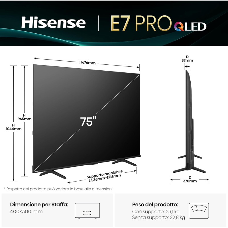Buy Hisense 75'' 4K Smart QLED TV - 75E7Q PRO - 75'' 4K Smart QLED TV 144 Hz in Cyprus, Nicosia, Limassol, Larnaka, Pafos