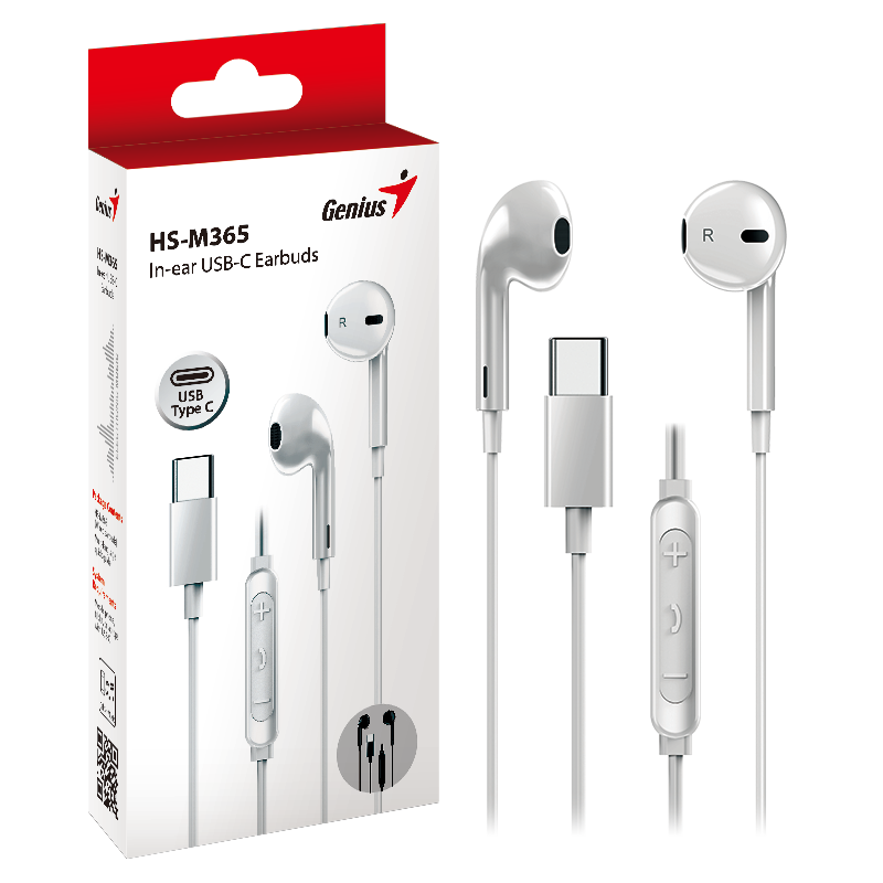 Buy Genius Headset - HS-M365 - In-Ear USB-C Inline Control White in Cyprus, Nicosia, Limassol, Larnaka, Pafos