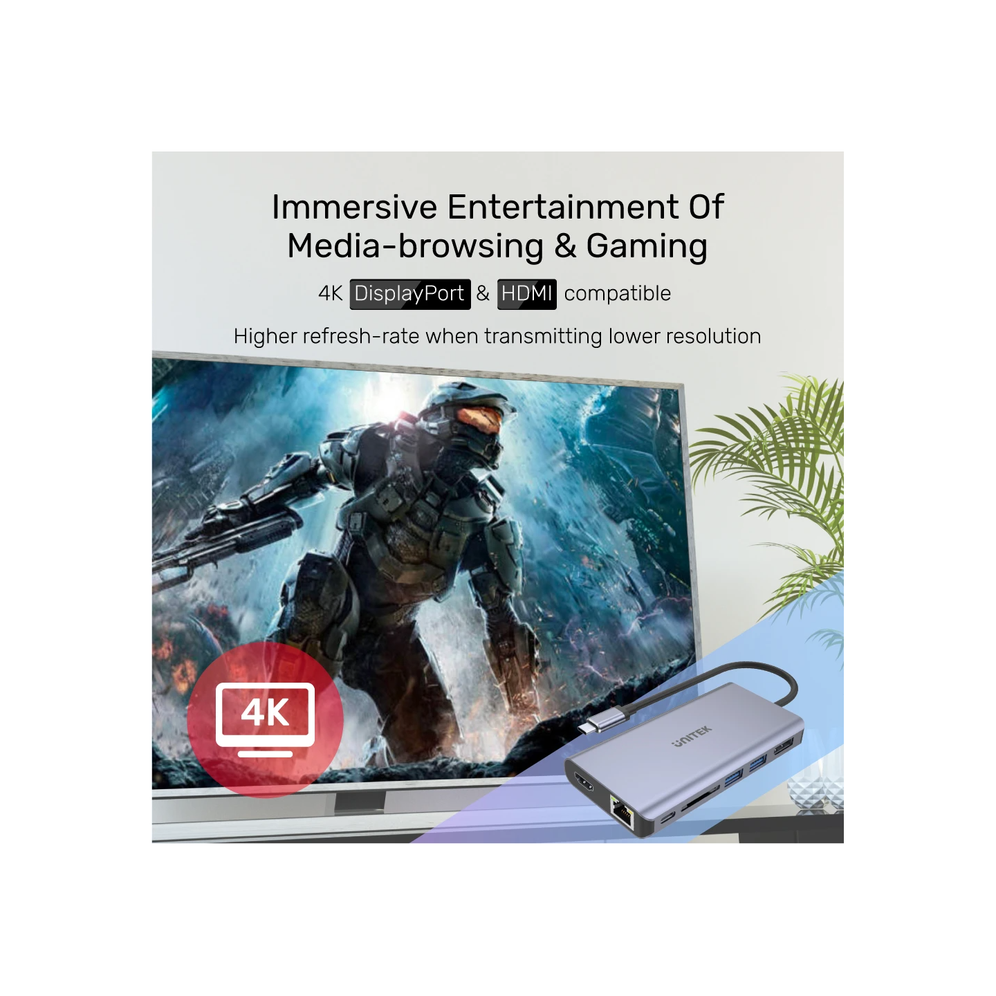 Unitek D1056A USB-C Hub HDMI DP 4K MST PD100W Ethernet SD Gray — Armenius Store Cyprus