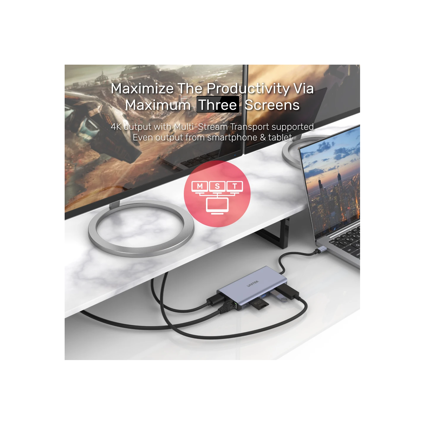 Unitek Type-C 3.1 HDMI DP RJ45 SD PD100W Hub Space Gray - D1056A - Type-C 3.1 HDMI DP RJ45 SD PD100W Hub Space Gray