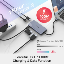 Unitek D1056A USB-C Hub HDMI DP 4K MST PD100W Ethernet SD Gray — Armenius Store Cyprus