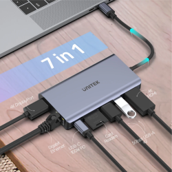 Unitek D1056A USB-C Hub HDMI DP 4K MST PD100W Ethernet SD Gray — Armenius Store Cyprus