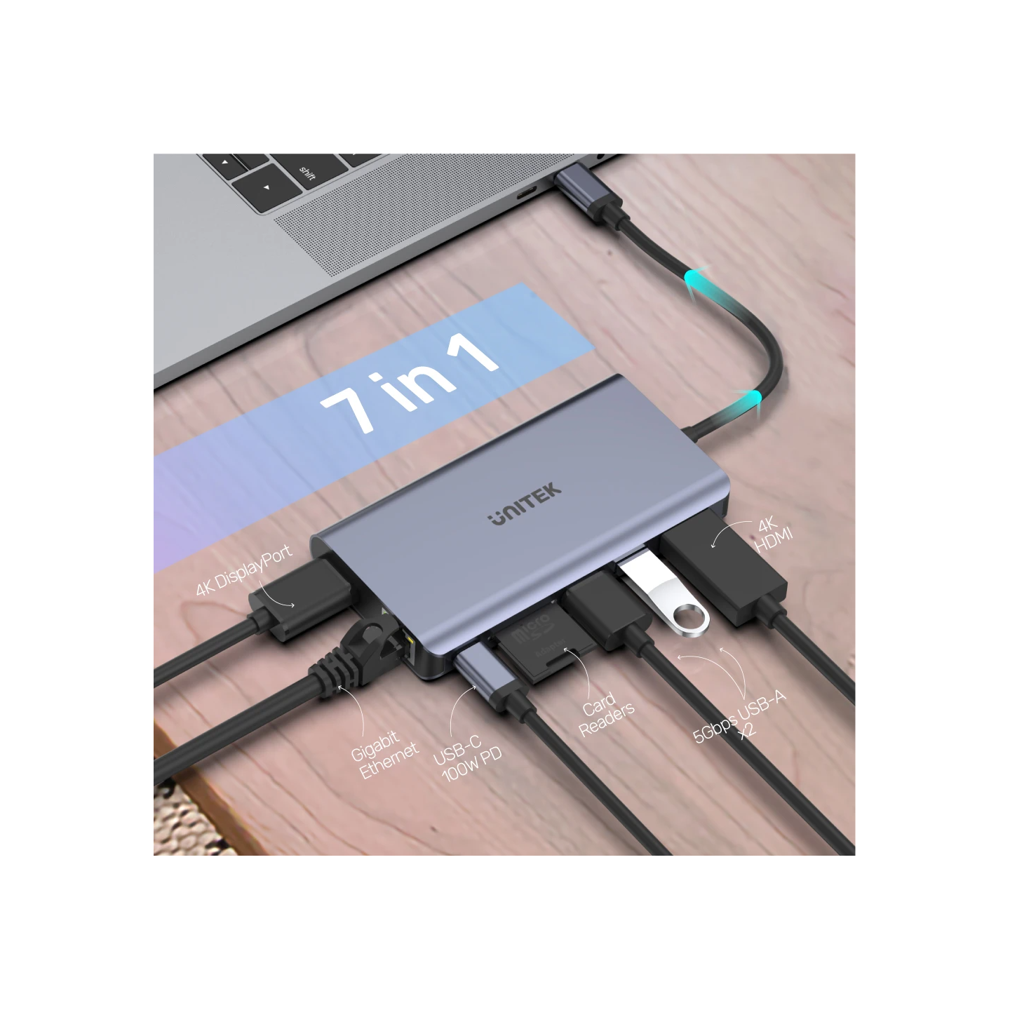 Unitek D1056A USB-C Hub HDMI DP 4K MST PD100W Ethernet SD Gray — Armenius Store Cyprus