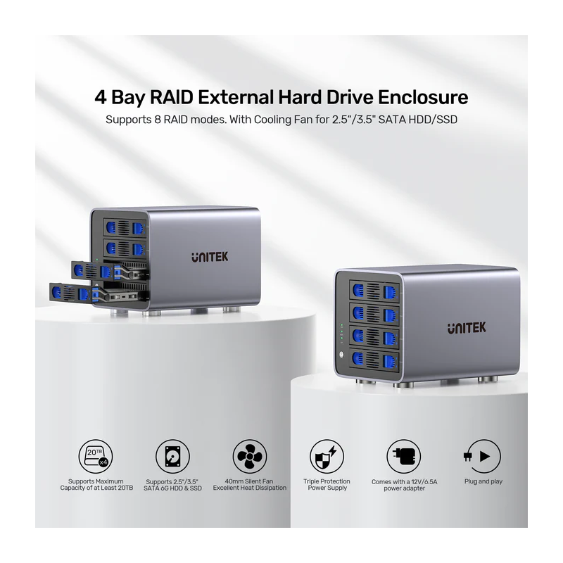 Buy Unitek 4-Bay External SATA 2.5 3.5 HDD SSD Enclosure with RAID USB-A S1301A in Cyprus, Nicosia, Limassol, Larnaka, Pafos