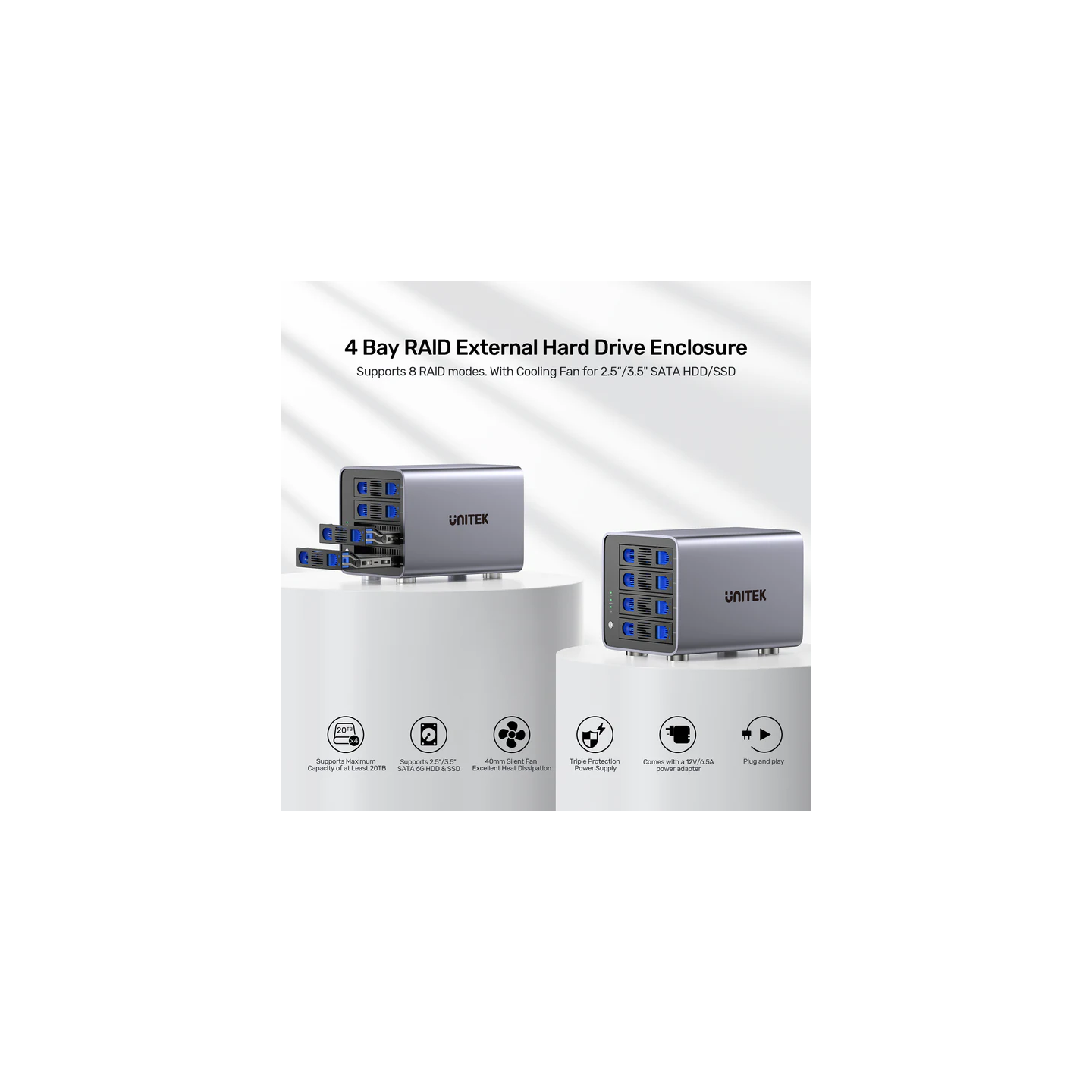 Unitek 4-Bay External SATA 2.5 3.5 HDD SSD Enclosure with RAID USB-A S1301A — Buy in Cyprus with Fast Delivery