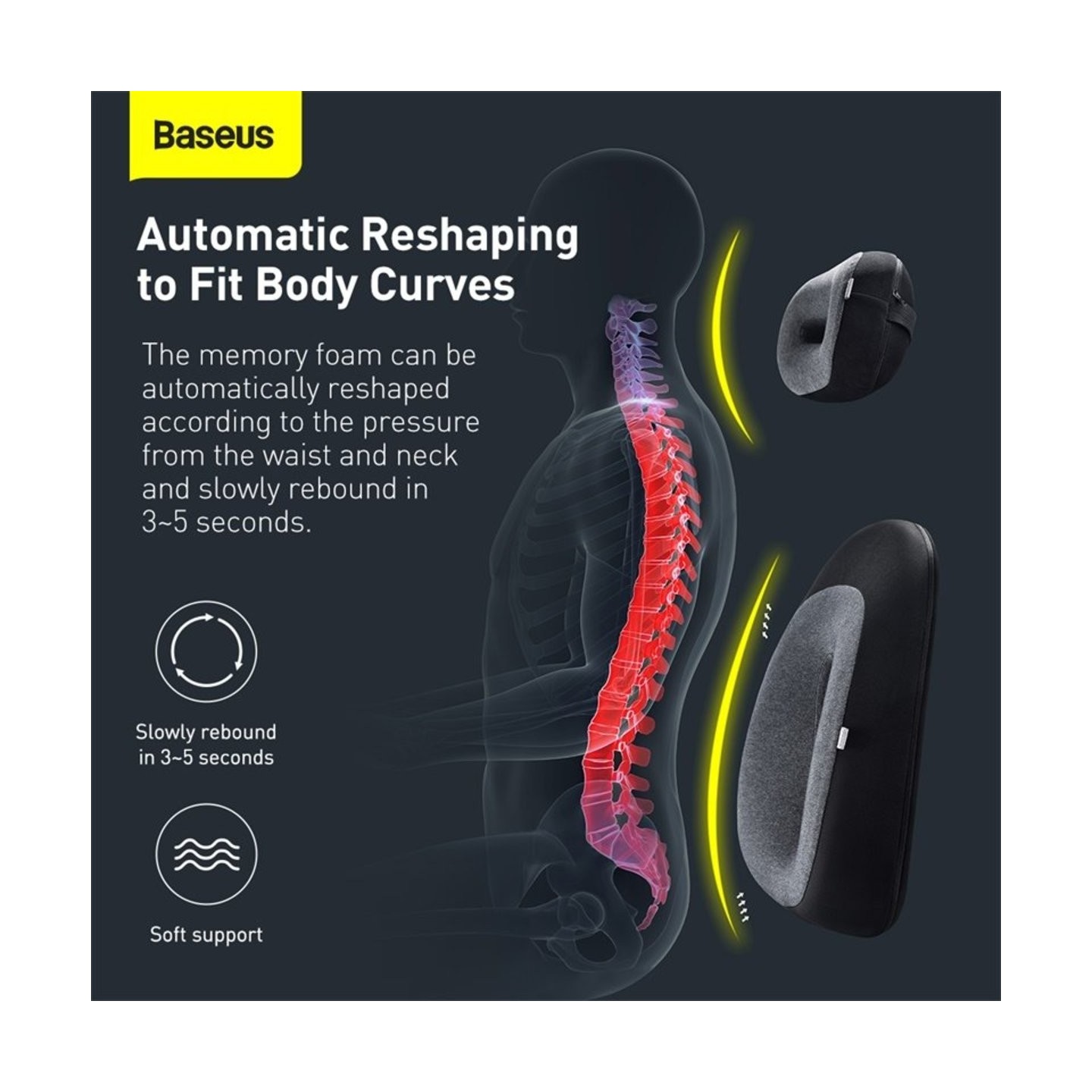 Baseus Floating Car Waist Pillow - Black — Buy in Cyprus with Fast Delivery