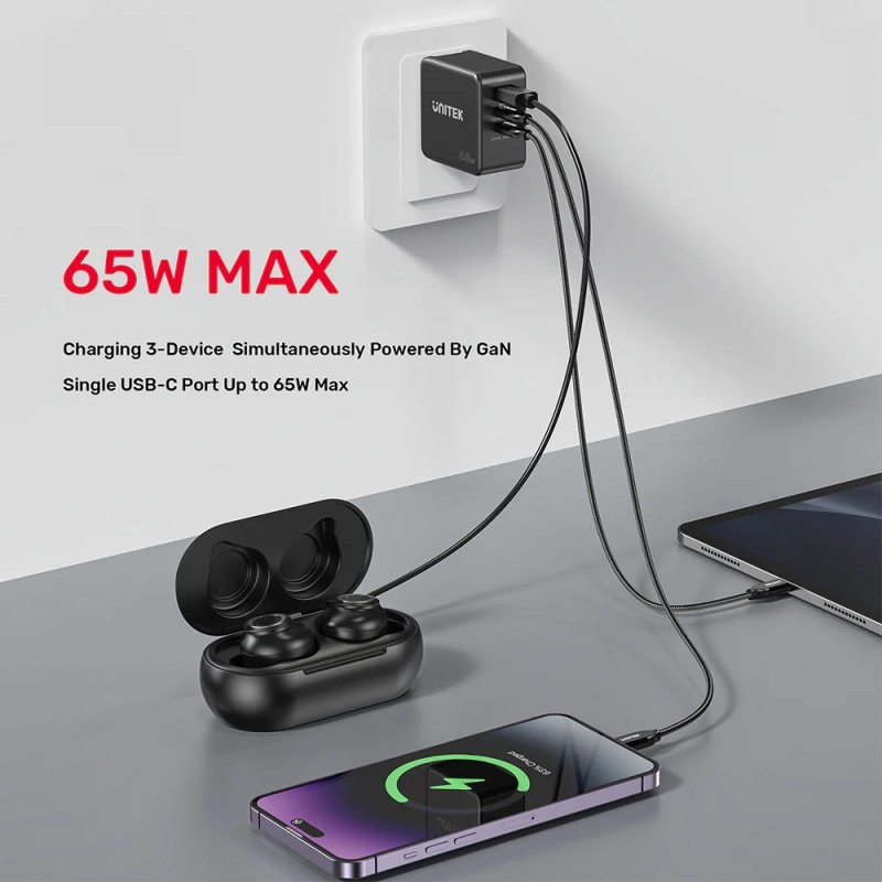 Buy Unitek Charge Wall 65W 4in1 GaN Charger Black - P1117B - 65W 4in1 GaN Charge... in Cyprus, Nicosia, Limassol, Larnaka, Pafos