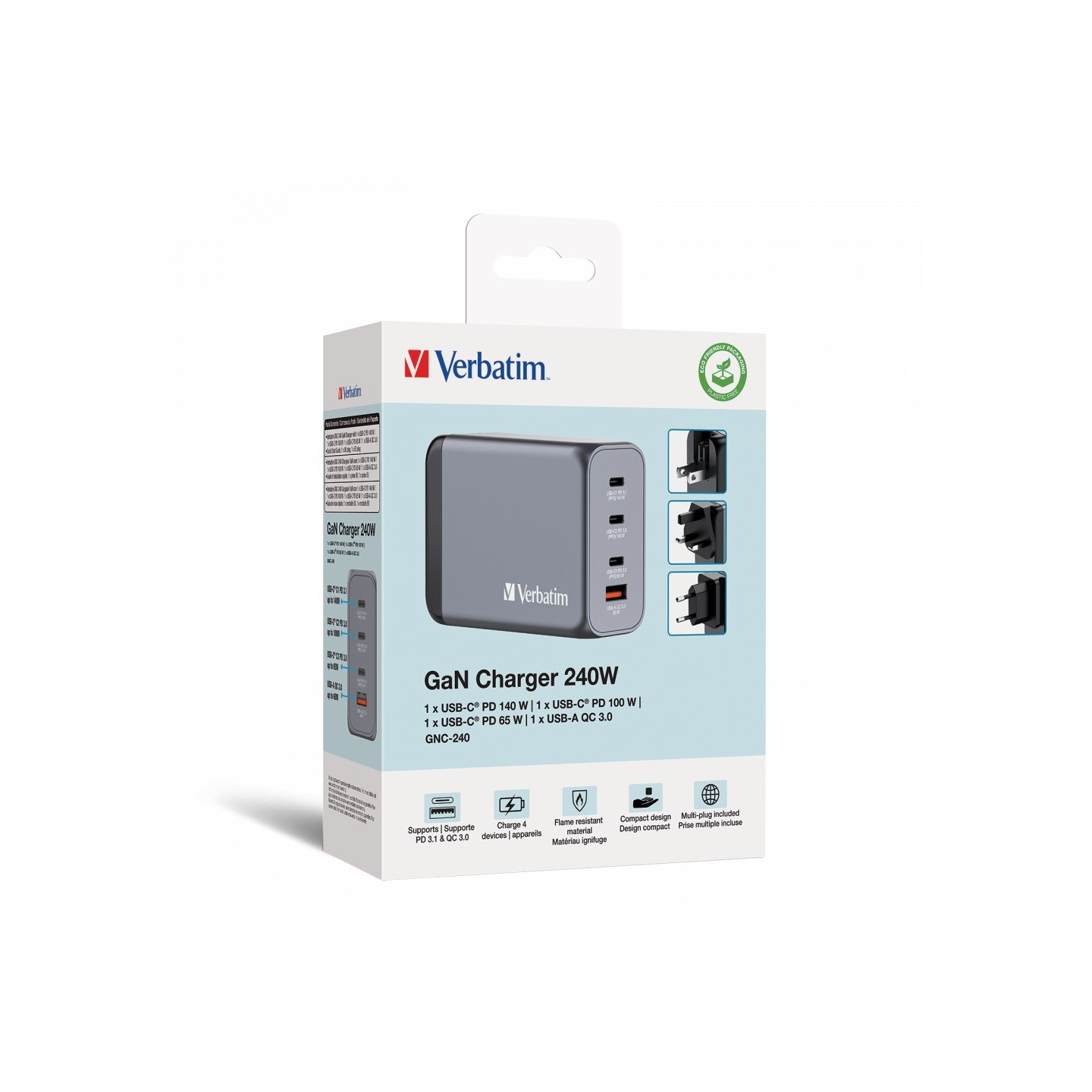 Verbatim GaN Charger - GNC-240 - 4 Port 240W USB A C (EU UK US) — Buy in Cyprus with Fast Delivery