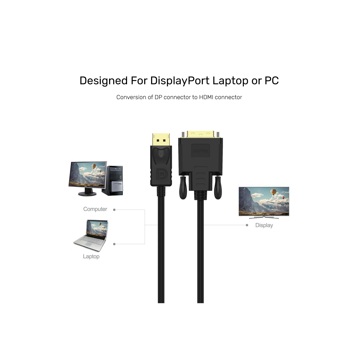 Unitek Displayport to DVI Cable - Y-5118BA - Displayport to DVI Cable 1.8m Black Gold Plated