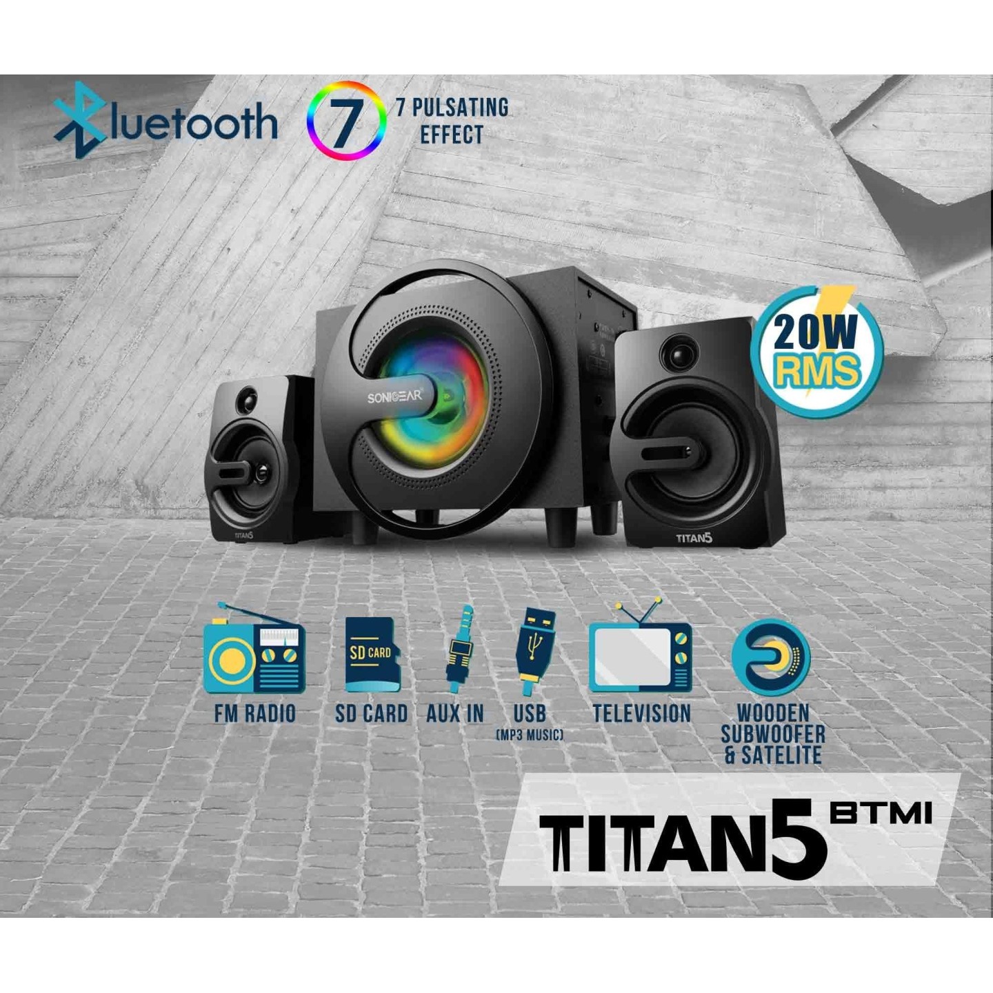 SonicGear 2.1 PC Speakers - Titan5 - BT USB FM LED 40W — Buy in Cyprus with Fast Delivery