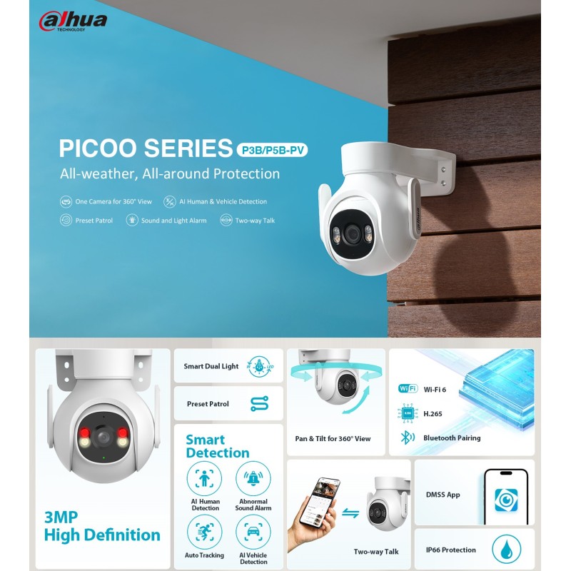 Dahua IP 5.0MP 3.6mm Wifi - P5B-PV - PT Dual Illumination — Buy in Cyprus with Fast Delivery