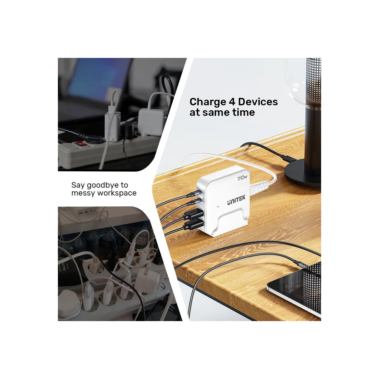 Unitek Charge Desktop - P1228AWH - 70W 4in1 GaN Charger White — Buy in Cyprus with Fast Delivery