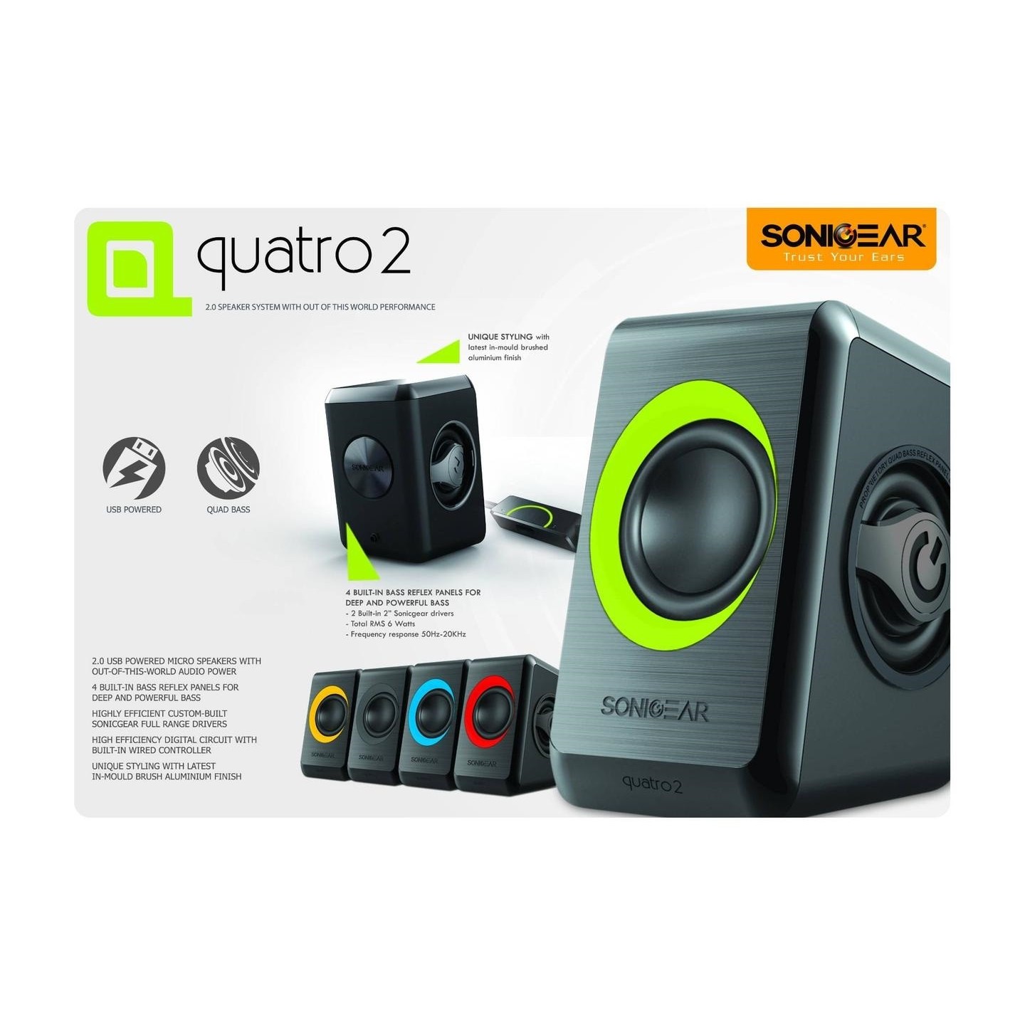 Sonicgear 2.0 USB Powered PC Speakers Grey 12W - Quatro2 - 2.0 USB Powered PC Speakers Grey 12W