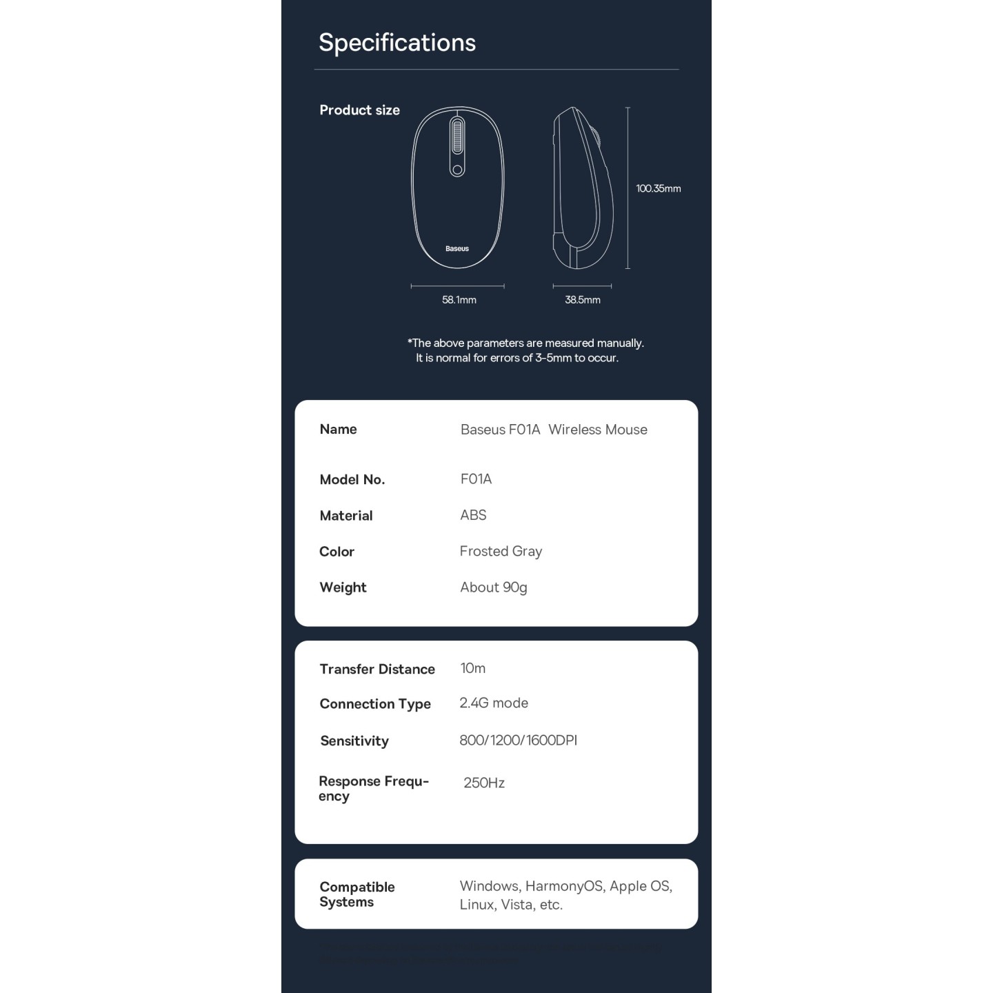 Baseus F01A Wireless Mouse Frosted Gray B01055502833-00 (Retail) — Buy in Cyprus with Fast Delivery