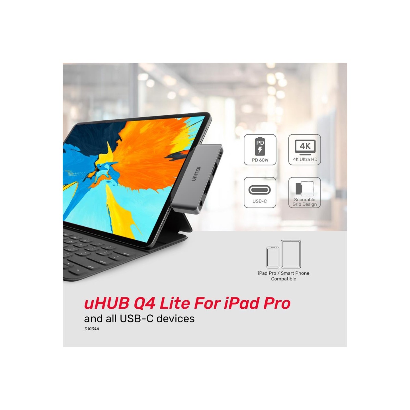 Unitek Type-C Hub USB3.1 HDMI Audio PD - D1034A - Type-C Hub USB3.1 HDMI Audio PD (Best for iPad Pro)