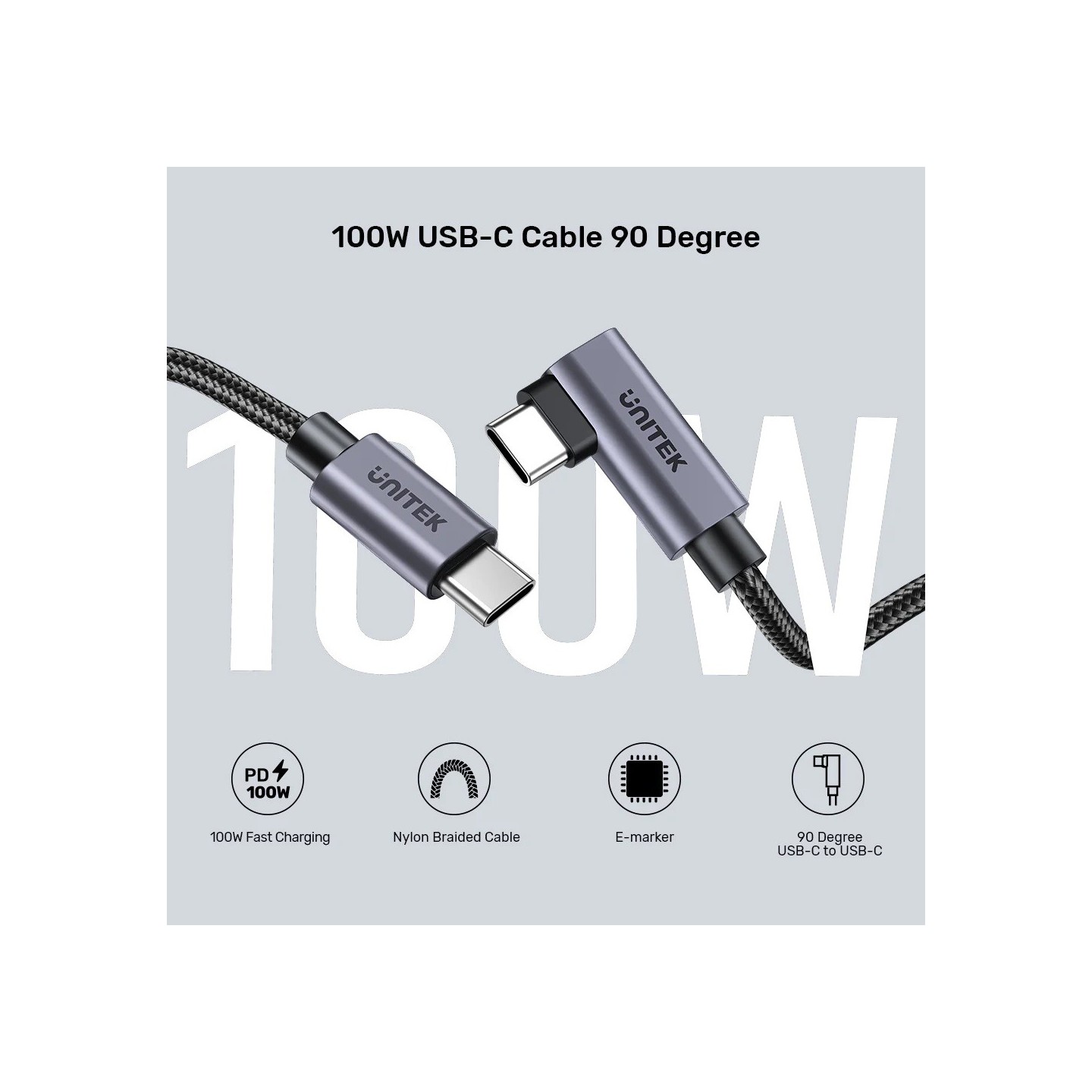 Unitek C14123BK-5M USB-C L-Shape PD100W 5m Cable (Boxed) — Buy in Cyprus with Fast Delivery