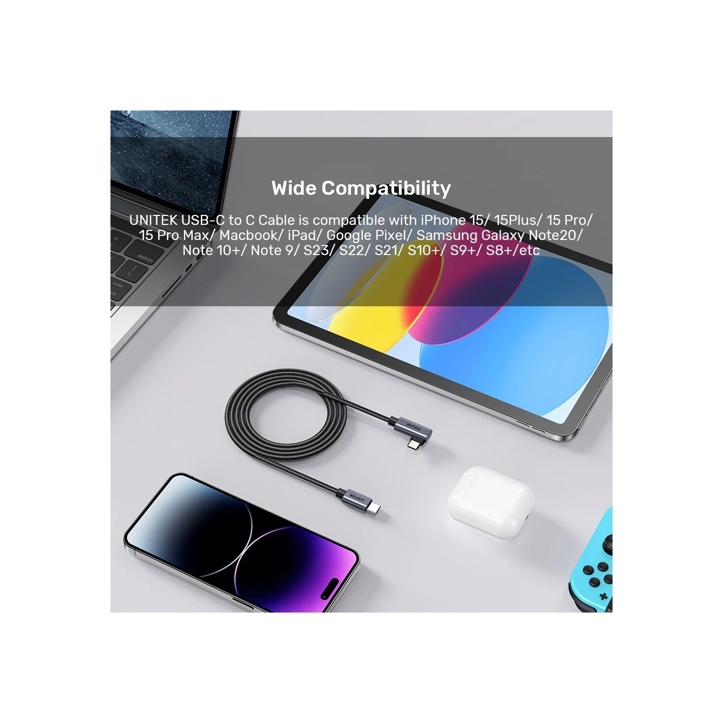 Unitek C14123BK-5M USB-C L-Shape PD100W 5m Cable (Boxed) — Buy in Cyprus with Fast Delivery