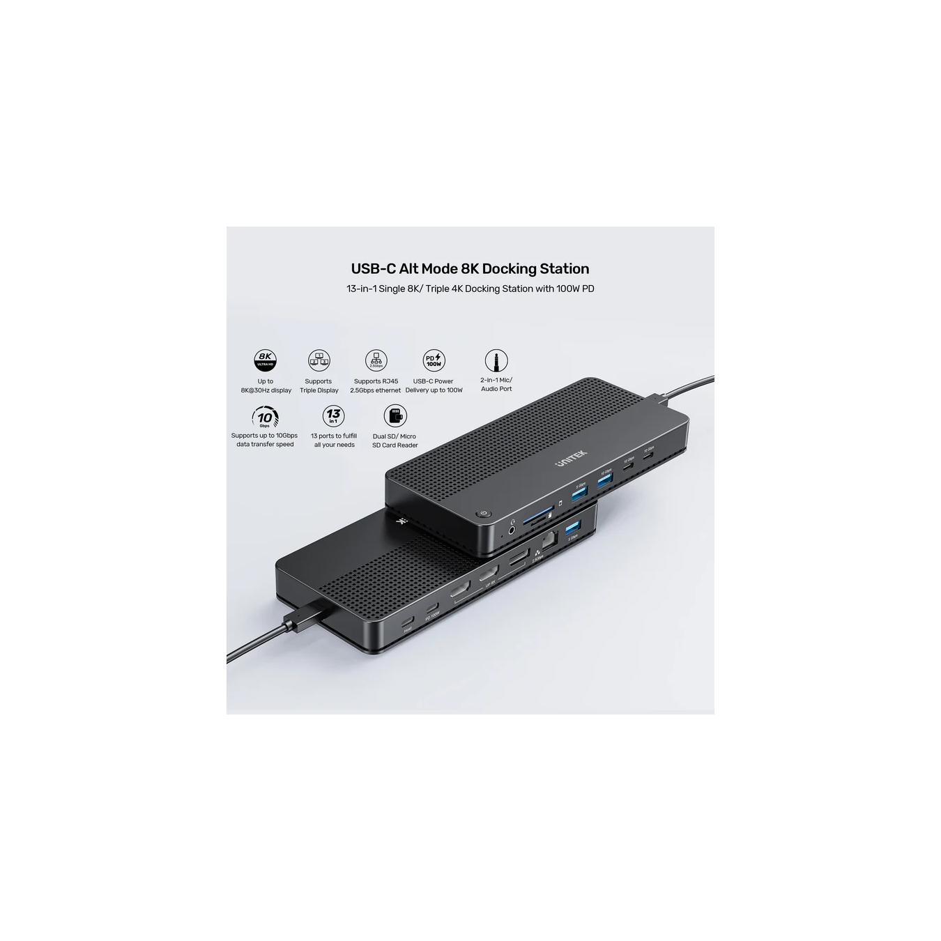 Unitek D1104A USB-C 13-in-1 Docking Station – 8K@30Hz, 100W PD | Armenius Store