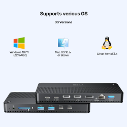 Unitek D1104A USB-C 13-in-1 8K Triple 4K Dock Station 100W PD 2.5G LAN — Armenius Store Cyprus