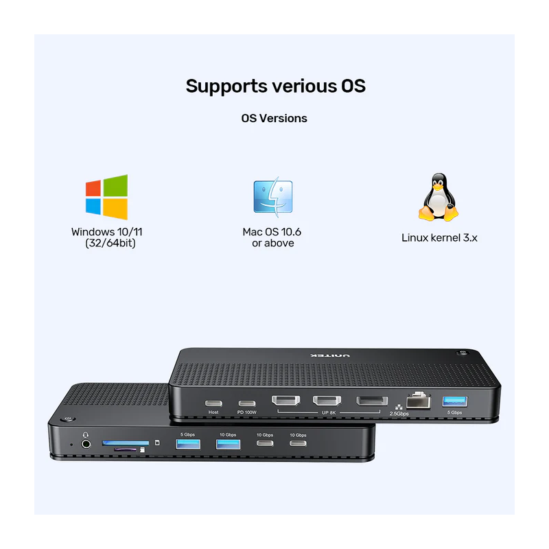 Buy Unitek D1104A USB-C 13in1 8K Triple Display Docking Station USB3.2 & 2.5G Lan in Cyprus, Nicosia, Limassol, Larnaka, Pafos