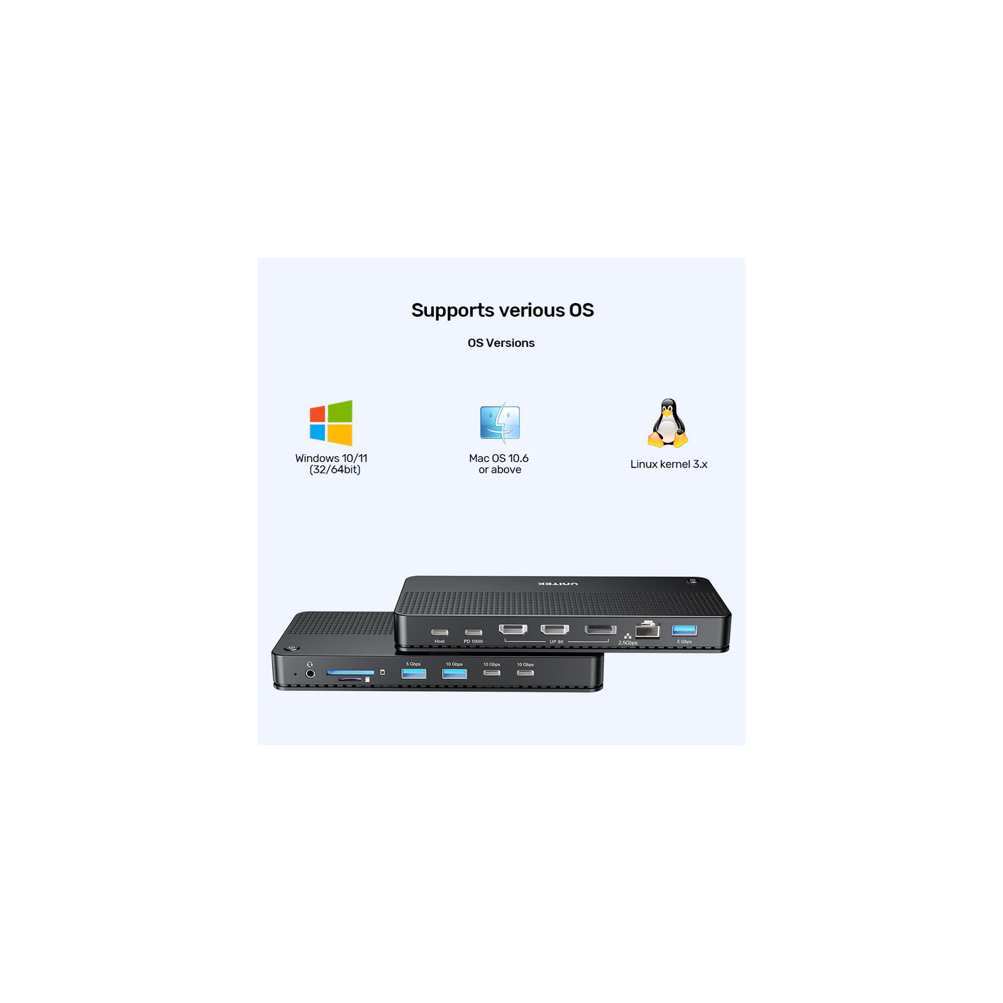 Unitek D1104A USB-C 13in1 8K Triple Display Docking Station USB3.2 & 2.5G Lan — Buy in Cyprus with Fast Delivery