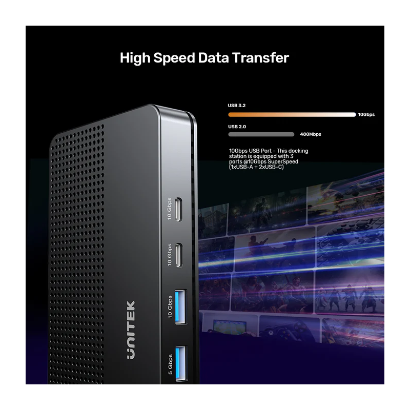 Buy Unitek D1104A USB-C 13in1 8K Triple Display Docking Station USB3.2 & 2.5G Lan in Cyprus, Nicosia, Limassol, Larnaka, Pafos