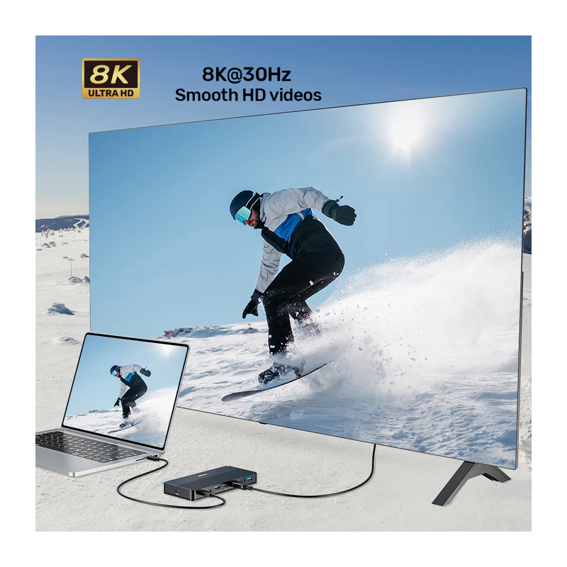 Buy Unitek D1104A USB-C 13in1 8K Triple Display Docking Station USB3.2 & 2.5G Lan in Cyprus, Nicosia, Limassol, Larnaka, Pafos